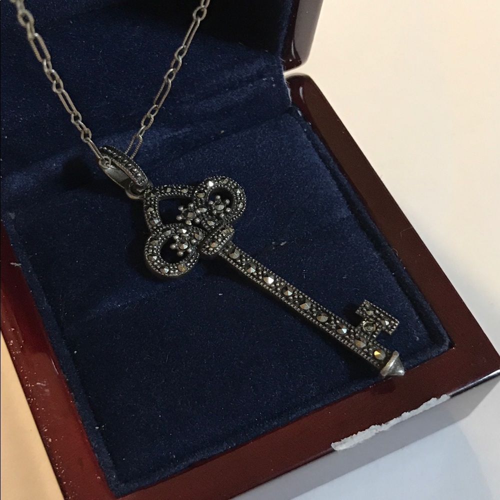 Sterling Silver Marcasite Skeleton Key Necklace